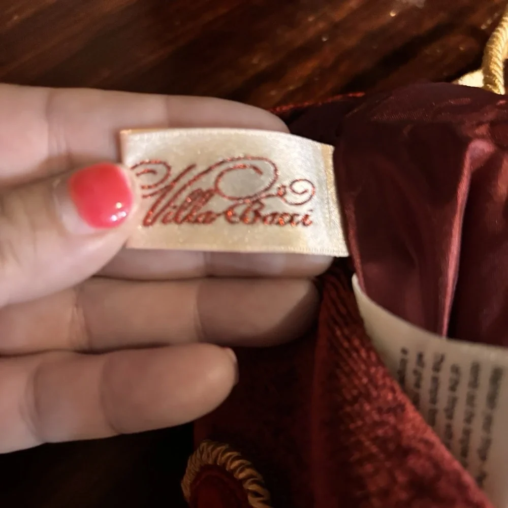 Villa Bacci Red‎ Velvet Christmas Stocking Gold Floral Brocade Tassel Bells 24